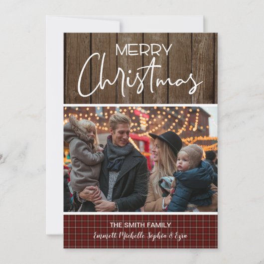 Kerstfoto familiereiskaart, rustieke kerstkaart kaart (Voorkant)