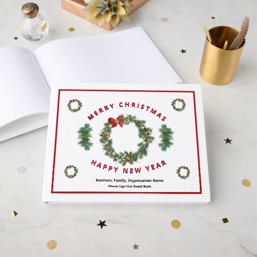 Kerstfoto Feestdagen Nieuwjaar Krans Custom Gastenboek (Voorkant open)