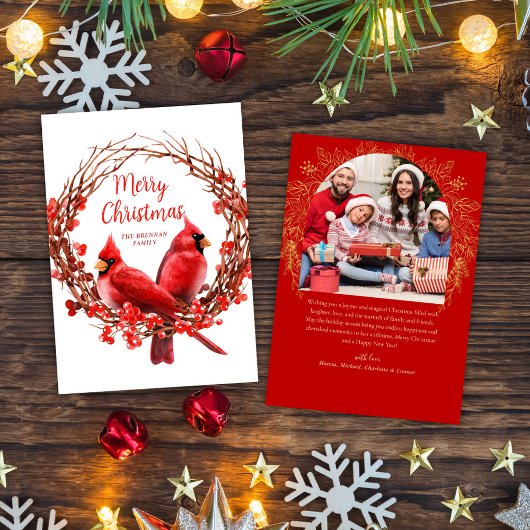 Kerstfoto Feestelijke krans Rode Kardinaal Feestdagenkaart