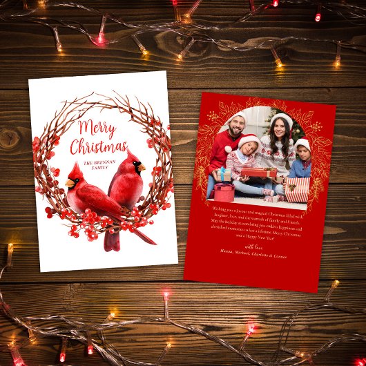 Kerstfoto Feestelijke krans Rode Kardinaal Feestdagenkaart