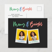 Kerstfoto, felle moderne kleurrijke neeuw feestdagenkaart (Voorkant / Achterkant)