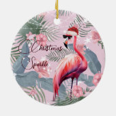 Kerstfoto Flamingo Santa Hat Tropical Keramisch Ornament (Achterkant)