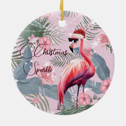 Kerstfoto Flamingo Santa Hat Tropical Keramisch Ornament (Achterkant)