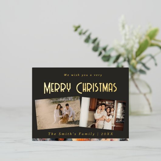 kerstfoto folie feestdagen briefkaart (Staand Voorkant)