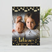 kerstfoto GELEVE Goudmousserende lichten Feestdagenkaart (Staand voorkant)