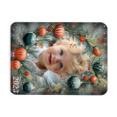 Kerstfoto Gepersonaliseerde groene vakantie Magneet (Horizontaal)