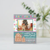 Kerstfoto Gingerbrood Snowflake Glitter Feestdagenkaart (Staand voorkant)