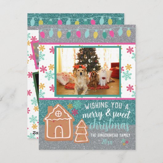 Kerstfoto Gingerbrood Snowflake Glitter Feestdagenkaart (Voorkant / Achterkant)