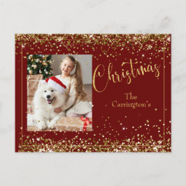 Kerstfoto Gold Glitter Script Holiday Briefkaart