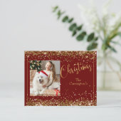 Kerstfoto Gold Glitter Script Holiday Briefkaart (Staand voorkant)