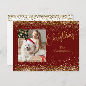 Kerstfoto Gold Glitter Script Holiday Briefkaart (Voorkant / Achterkant)