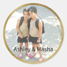 Kerstfoto Gouden Lijst Monogrammed Ronde Sticker