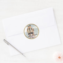 Kerstfoto Gouden Lijst Monogrammed Ronde Sticker