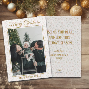 Kerstfoto Gouden Sneeuwvlokken Familienaam Jaar Feestdagenkaart