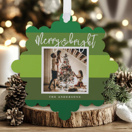 Kerstfoto Green Stripes Vakantie Ornament Kaart