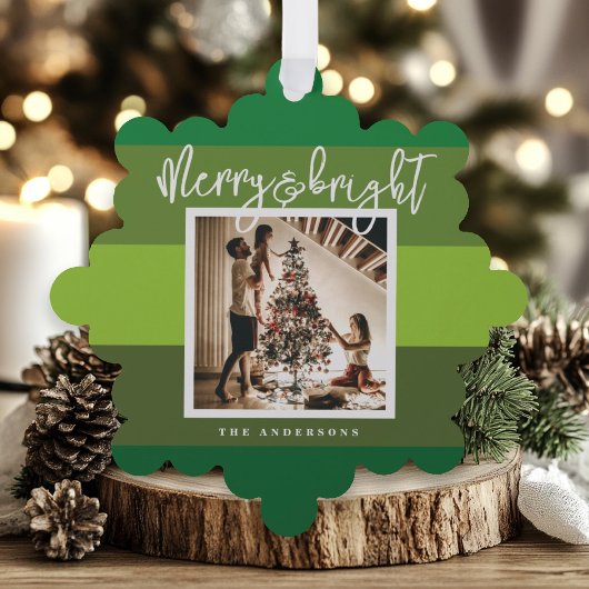 Kerstfoto Green Stripes Vakantie Ornament Kaart