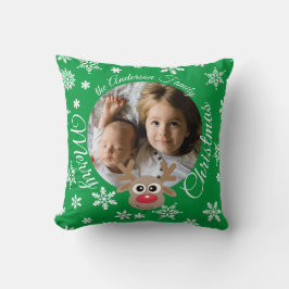 Kerstfoto Groen Wit Script Schattige rendier Kussen