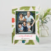 Kerstfoto Groen Wit Vakantie Feestdagenkaart (Staand voorkant)