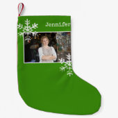 Kerstfoto Groene Sneeuwvlokken Kleine Kerstsok (Voorkant)