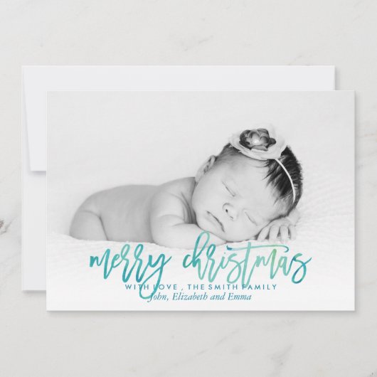 Kerstfoto groene Waterverf Typografie Feestdagenkaart (Voorkant)