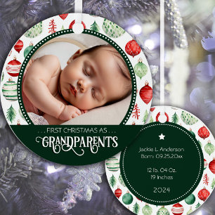 Kerstfoto Grootouders Eerste Kerstmis Vakantie Pat Metalen Ornament