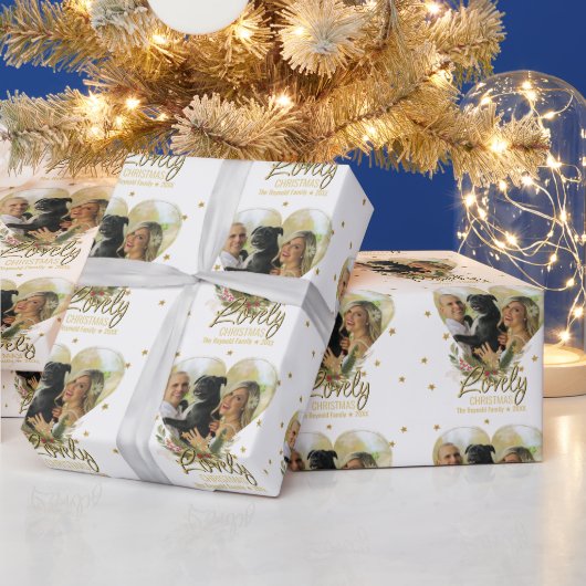 Kerstfoto Harde gouden glitter-sterren Cadeaupapier (Feestdagen)