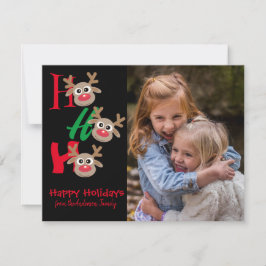 Kerstfoto Ho Ho Ho Cartoon Rendier Zwart Feestdagenkaart