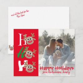 Kerstfoto Ho Ho Ho Cartoon rendieren rood Feestdagenkaart