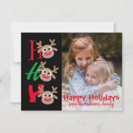 Kerstfoto Ho Ho Ho Cartoon rendieren zwart Feestdagenkaart