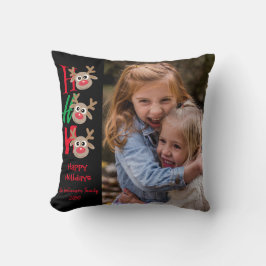 Kerstfoto Ho Ho Ho Cartoon rendieren zwart Kussen