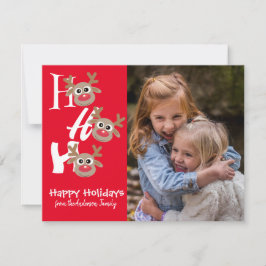 Kerstfoto Ho Ho Ho rendier Red Novelty Feestdagenkaart