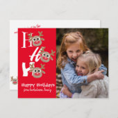 Kerstfoto Ho Ho Ho rendier Red Novelty Feestdagenkaart (Voorkant / Achterkant)