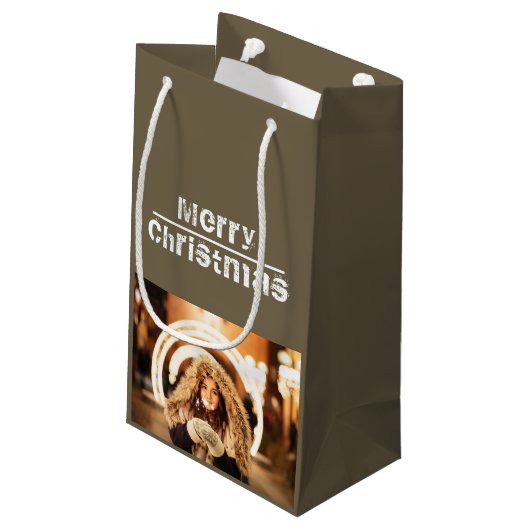 Kerstfoto Holiday Modern Gray Klein Cadeauzakje (Achterkant Gekanteld)