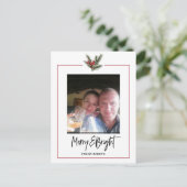 Kerstfoto Holly Branch Holiday Briefkaart (Staand voorkant)