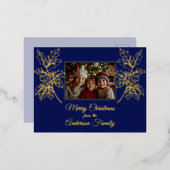 Kerstfoto Holly Branches Blauw Botanisch Folie Feestdagen Briefkaart (Voorkant / Achterkant)