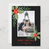 Kerstfoto Holly en Berries Feestdagenkaart (Voorkant)