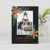Kerstfoto Holly en Berries Feestdagenkaart (Staand voorkant)