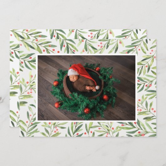 Kerstfoto Holly en Berries Feestdagenkaart (Voorkant / Achterkant)