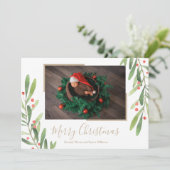 Kerstfoto Holly en Berries Feestdagenkaart (Staand voorkant)