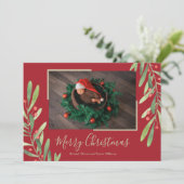 Kerstfoto Holly en Berries Feestdagenkaart (Staand voorkant)