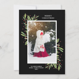 Kerstfoto Holly en Berries Feestdagenkaart