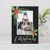 Kerstfoto Holly en Berries Feestdagenkaart (Staand voorkant)