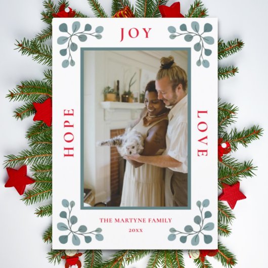 Kerstfoto Hoop Joy Love Eucalyptus Leah Ho Feestdagenkaart