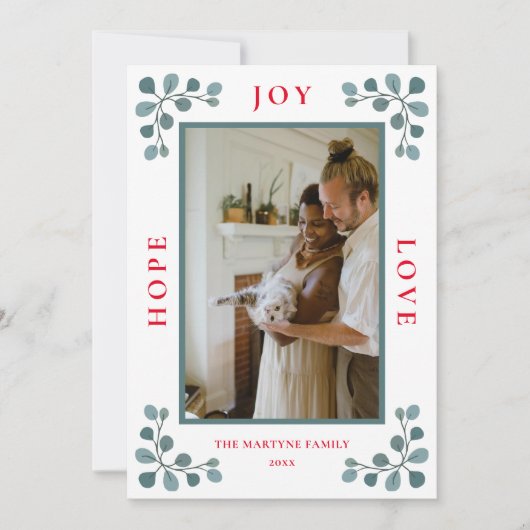 Kerstfoto Hoop Joy Love Eucalyptus Leah Ho Feestdagenkaart (Voorkant)