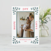 Kerstfoto Hoop Joy Love Eucalyptus Leah Ho Feestdagenkaart (Staand voorkant)