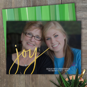 Kerstfoto horizontaal - JOY waterverf Gold Folie Feestdagenkaart