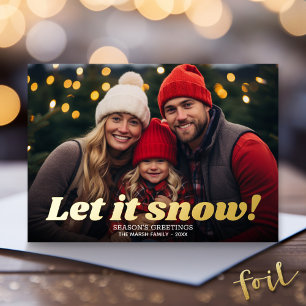 Kerstfoto Horizontaal - Laat het sneeuwen - Goud Folie Feestdagenkaart