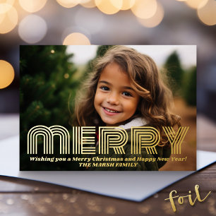 Kerstfoto, horizontaal met Gold MERRY Folie Feestdagenkaart