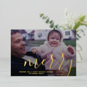 Kerstfoto, horizontaal met Gold MERRY Folie Feestdagenkaart (Staand Voorkant)