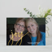 Kerstfoto horizontaal script Gold JOY in Folie Feestdagenkaart (Staand Voorkant)